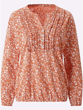 T-shirt à Manches Longues Volants Au Col - Taille Standard - Moda Vilona