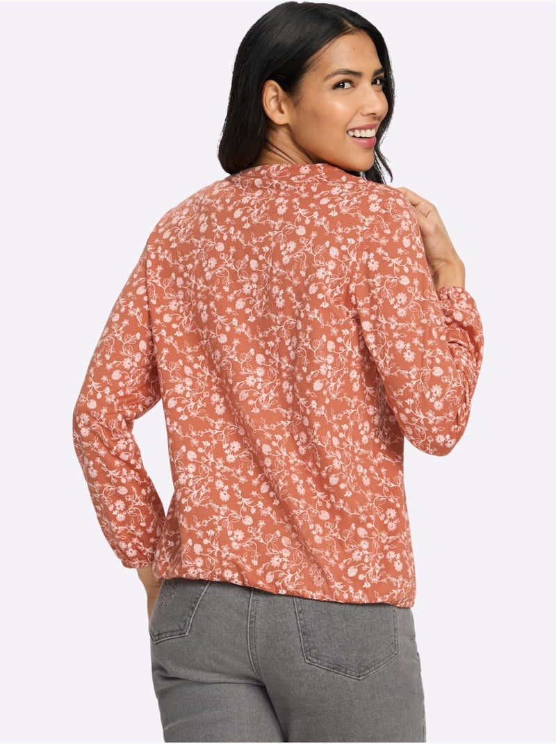 T-shirt à Manches Longues Volants Au Col - Taille Standard - Moda Vilona Écru/Orange - Kiabi