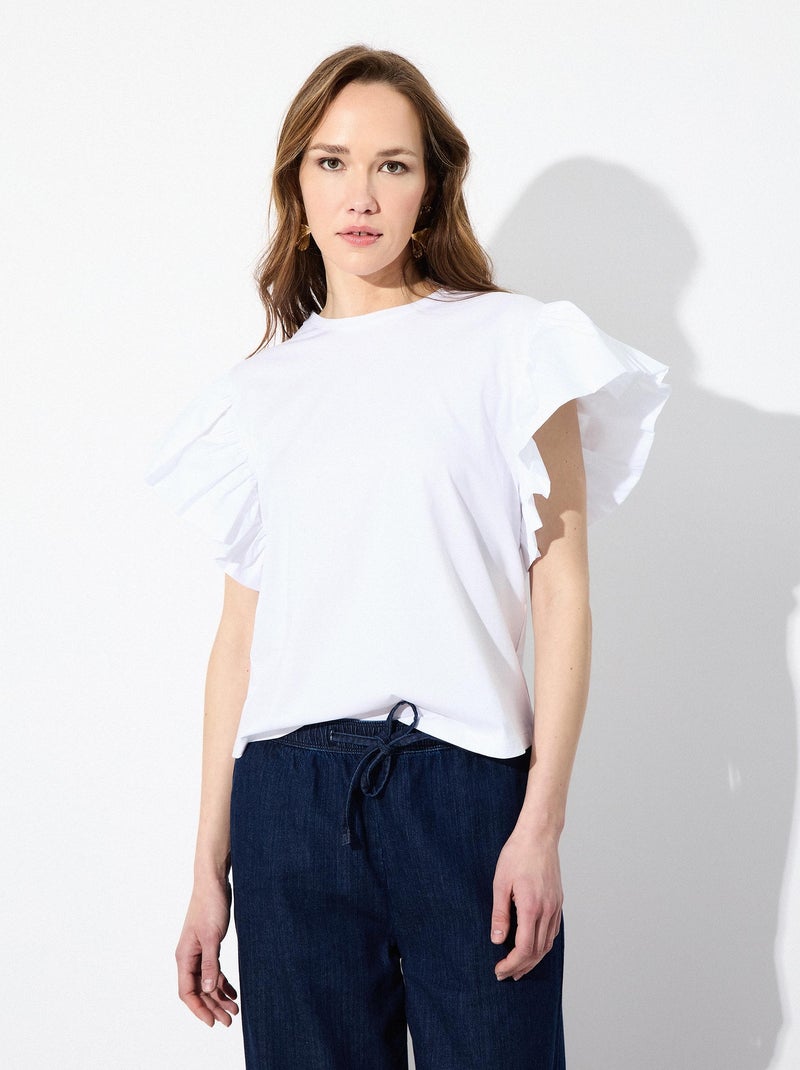 T-shirt à manches volantées MO Fashion Blanc - Kiabi