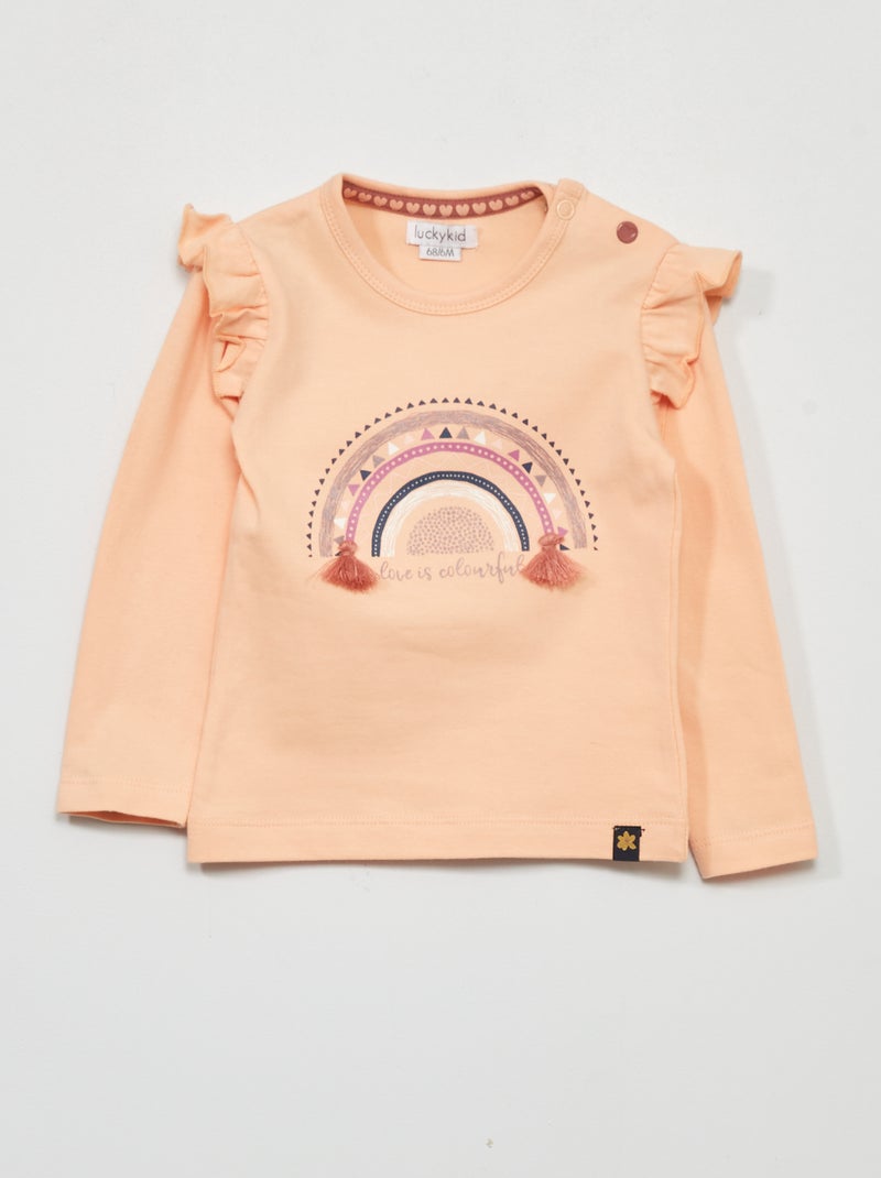 T-shirt à manches volantées Rose - Kiabi