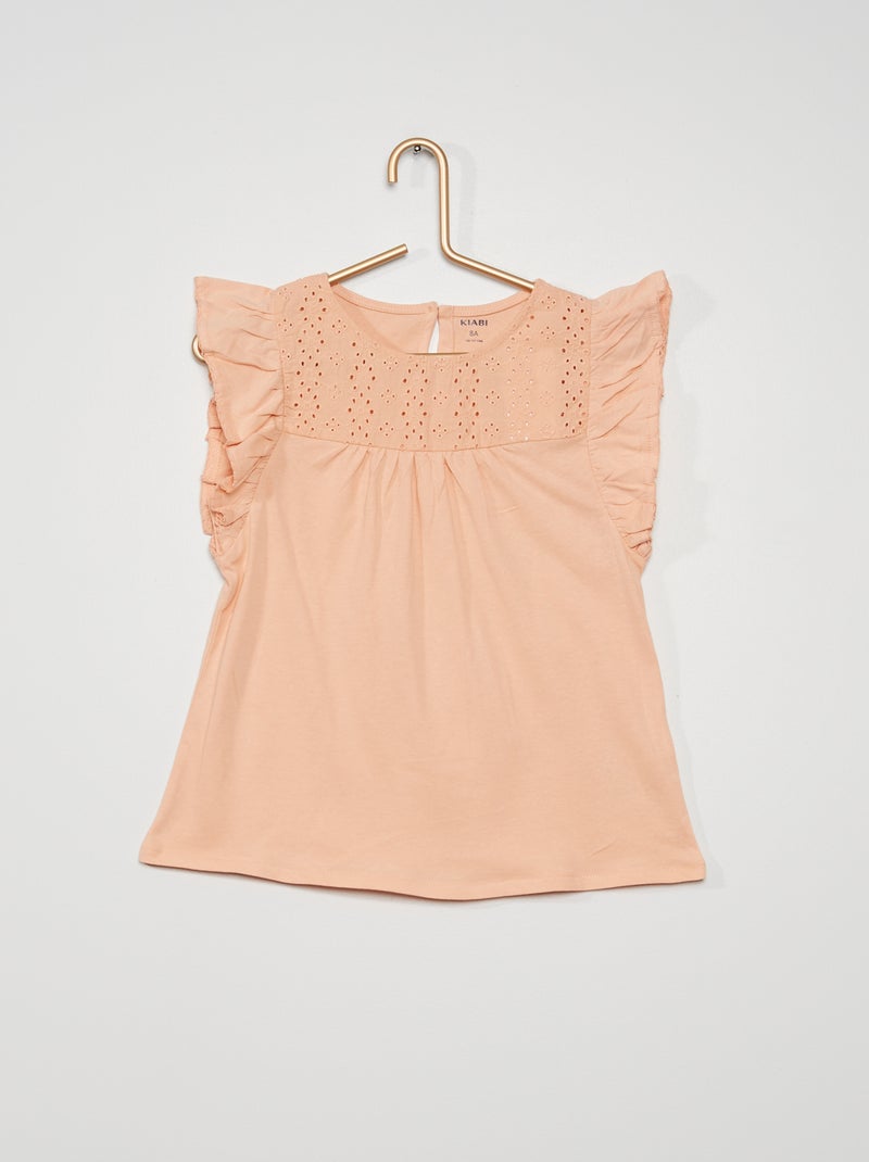 T-shirt à manches volantées rose - Kiabi