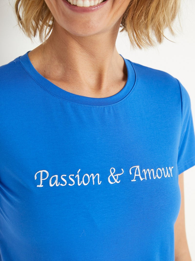 T-shirt à message manches courtes Bleu - Kiabi