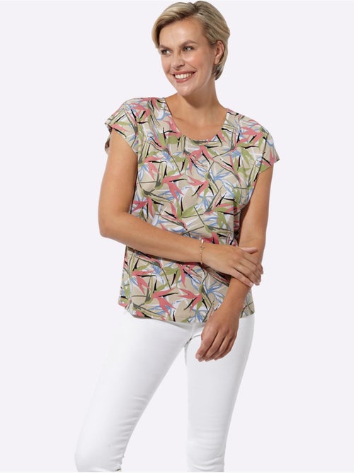 T-shirt à motif coloré avec encolure ronde et mancherons - Taille standard - Witt - Kiabi T-shirt à motif coloré avec encolure ronde et mancherons - Taille standard - Witt - Kiabi