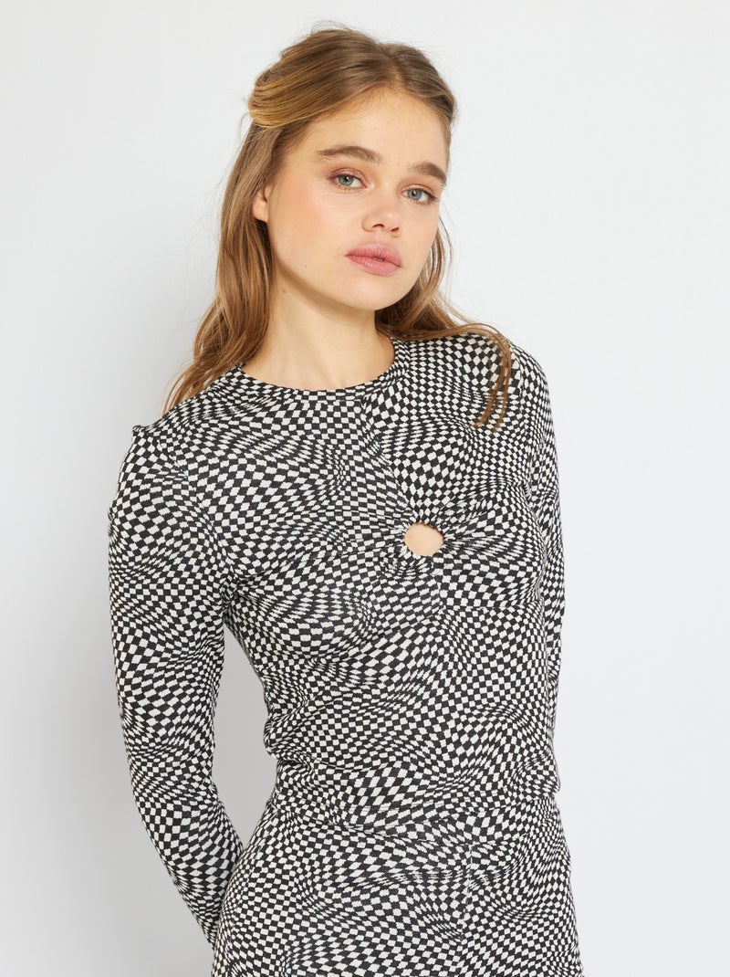 T-shirt à motif damier noir - Kiabi