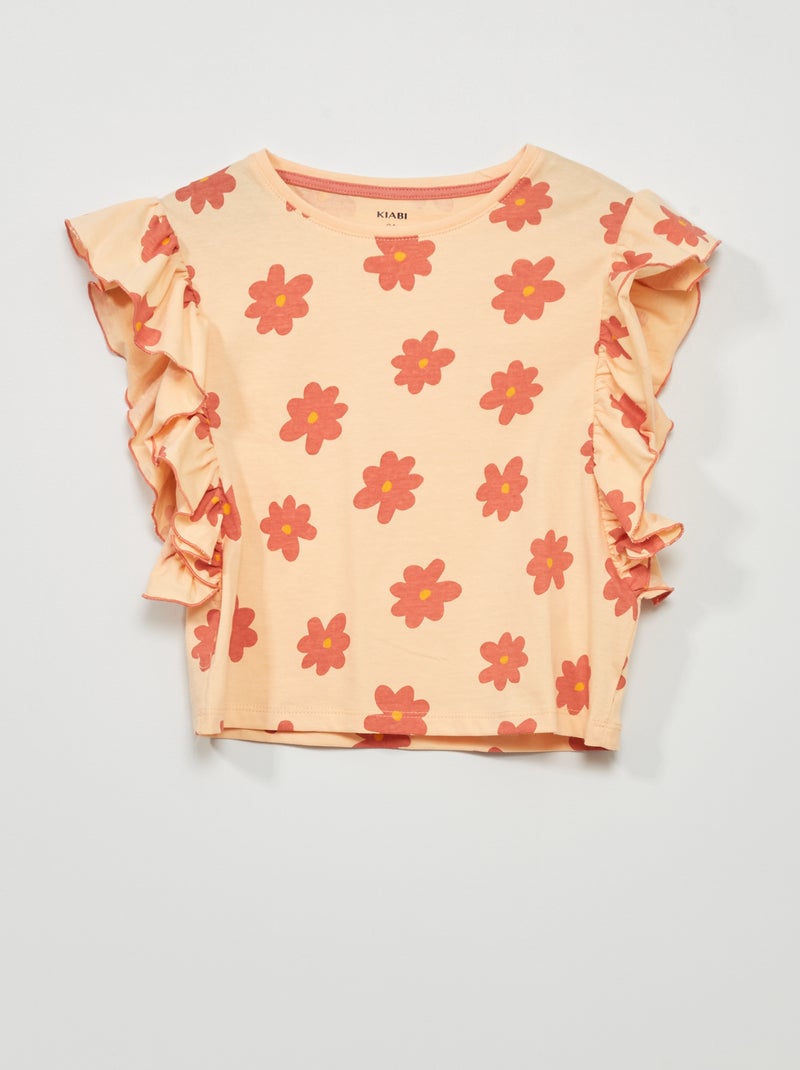 T-shirt à motif et à volants Orange - Kiabi