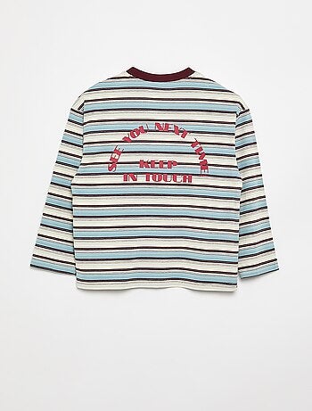 T-shirt à motif et inscription à manches longues