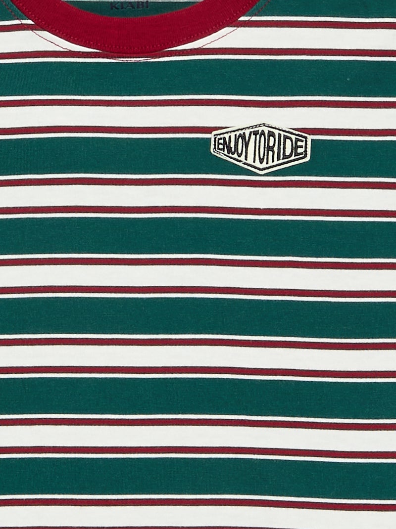 T-shirt à motif et inscription à manches longues Vert - Kiabi