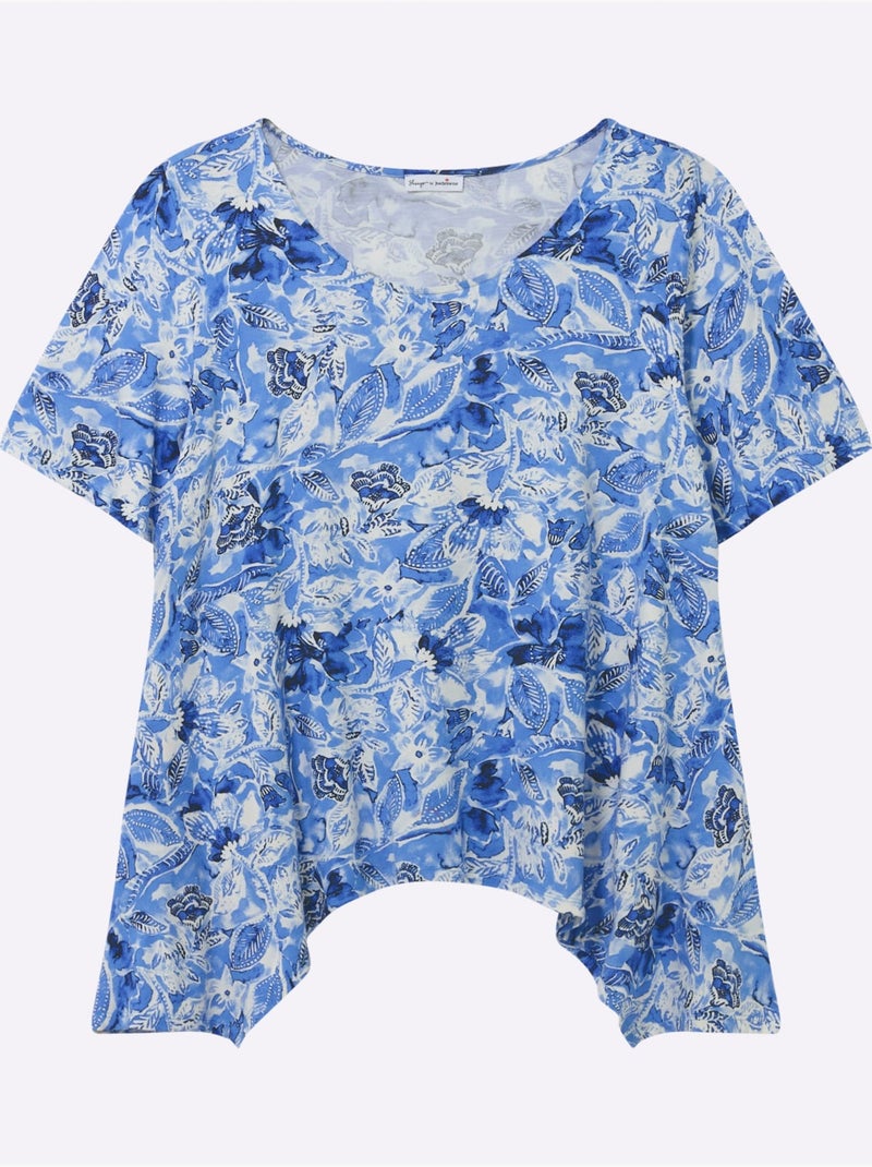 T-shirt à Pointes Forme Fluide En Pointe - Taille Standard - Sheego Bleu Bleu ciel - Kiabi