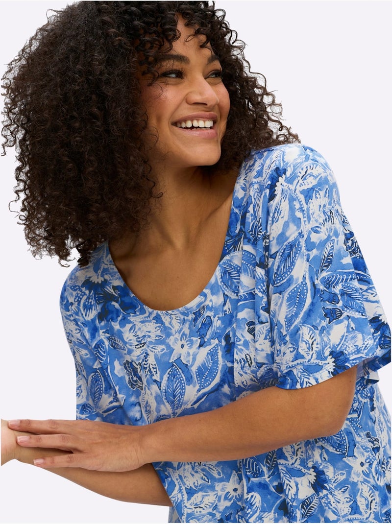 T-shirt à Pointes Forme Fluide En Pointe - Taille Standard - Sheego Bleu Bleu ciel - Kiabi