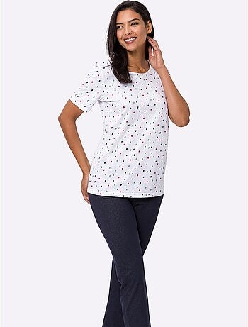 T-shirt à pois avec encolure ronde et manches courtes - Taille standard - Moda Vilona