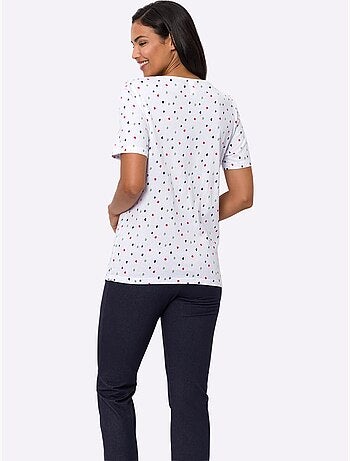 T-shirt à pois avec encolure ronde et manches courtes - Taille standard - Moda Vilona