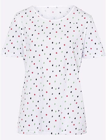 T-shirt à pois avec encolure ronde et manches courtes - Taille standard - Moda Vilona