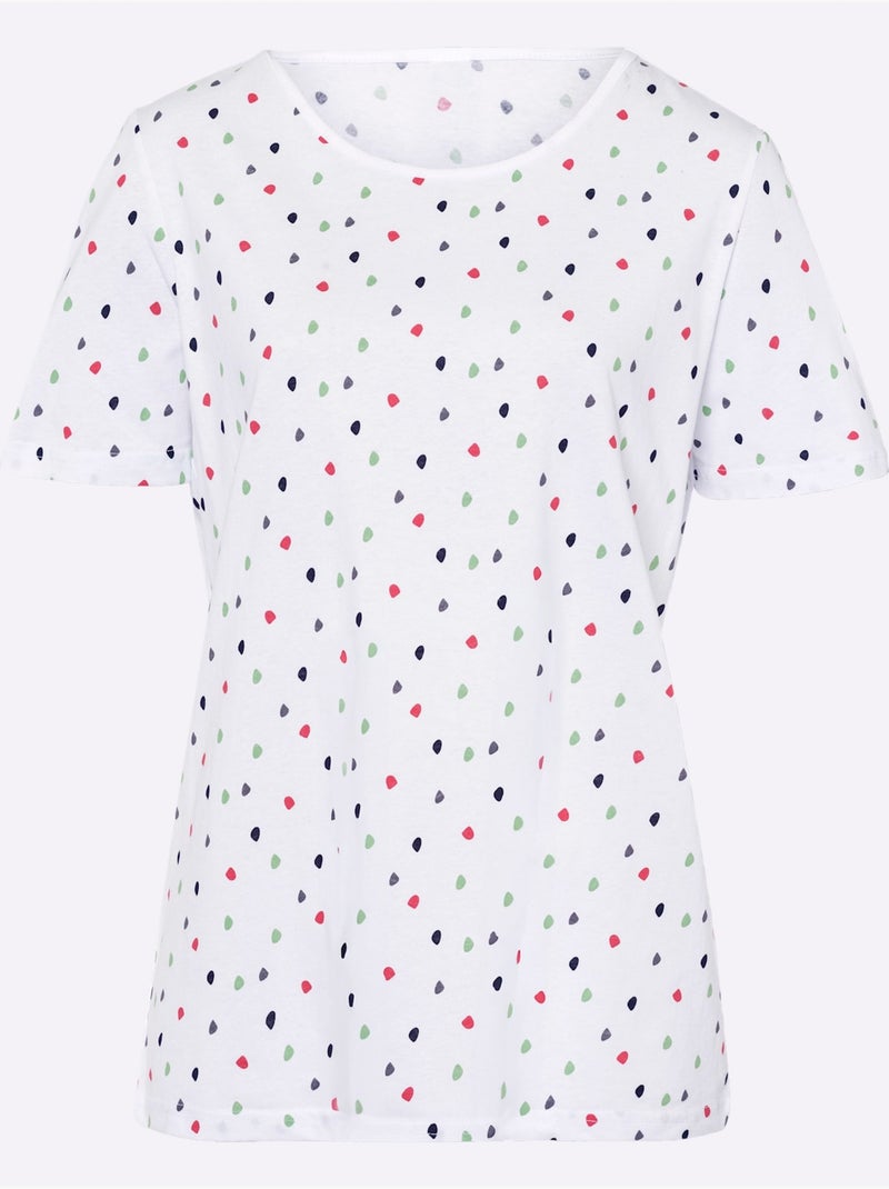 T-shirt à pois avec encolure ronde et manches courtes - Taille standard - Moda Vilona Blanc - Kiabi