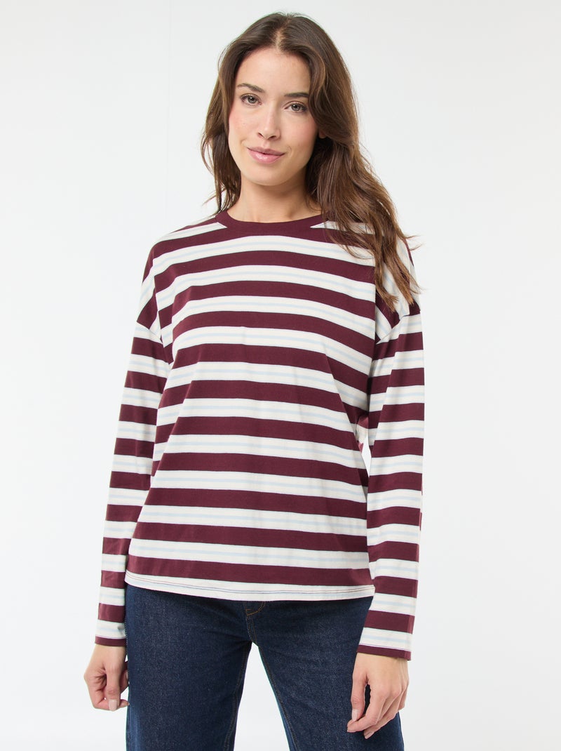 T-shirt à rayure tricolore en coton Rouge - Kiabi