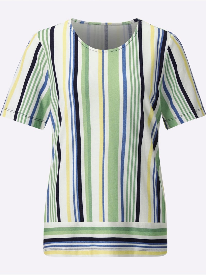 T-shirt à Rayures 50% Coton - Taille Standard - Witt Bleu Vert - Kiabi