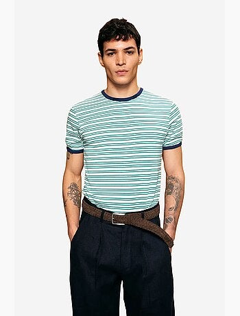T-shirt à rayures à col rond coupe ajustée pour homme giesto