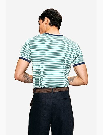 T-shirt à rayures à col rond coupe ajustée pour homme giesto
