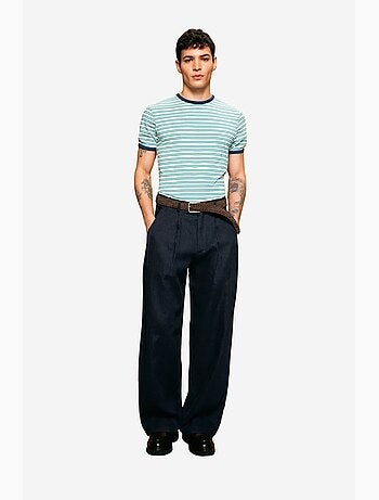 T-shirt à rayures à col rond coupe ajustée pour homme giesto
