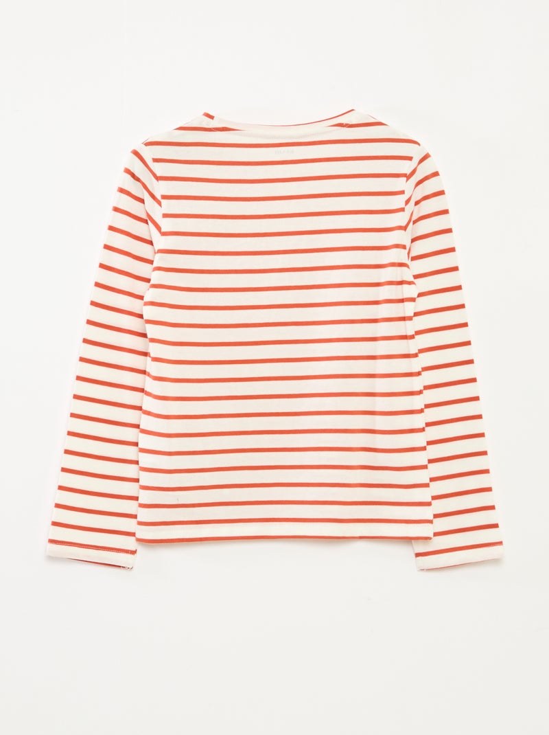 T-shirt à rayures à manches longues et col rond - Orange - Fille - 4.50