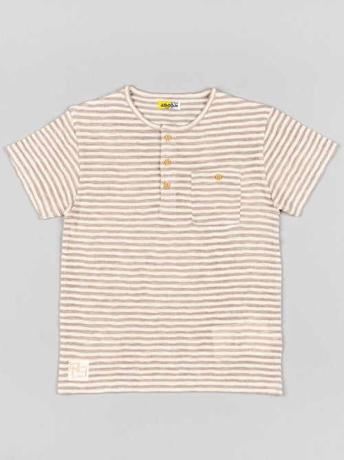 T-shirt à Rayures avec Boutons et Poche - Kiabi