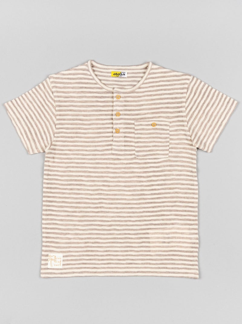T-shirt à Rayures avec Boutons et Poche Blanc Ecru - Kiabi