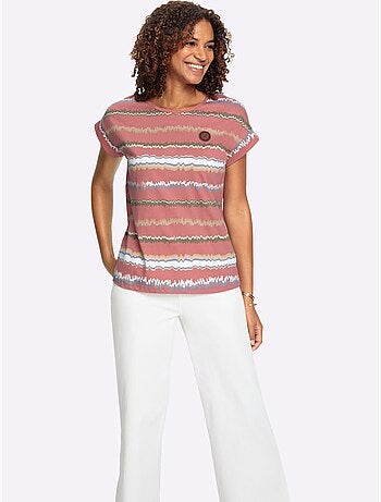 T-shirt à rayures avec col rond et mancherons décontractés - Taille standard - Witt