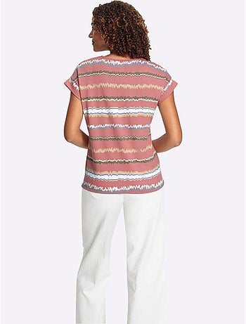 T-shirt à rayures avec col rond et mancherons décontractés - Taille standard - Witt