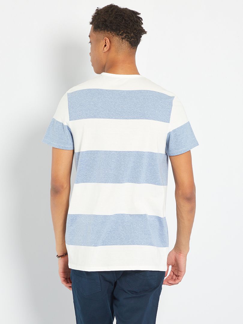 T-shirt à rayures avec col boutonné bleu denim - Kiabi