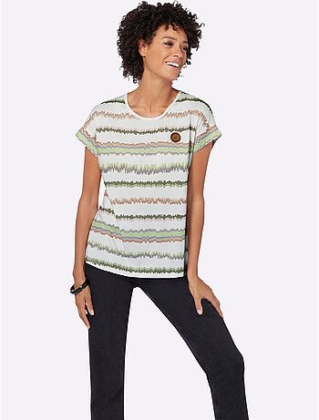 T-shirt à rayures avec col rond et mancherons décontractés - Taille standard - Witt