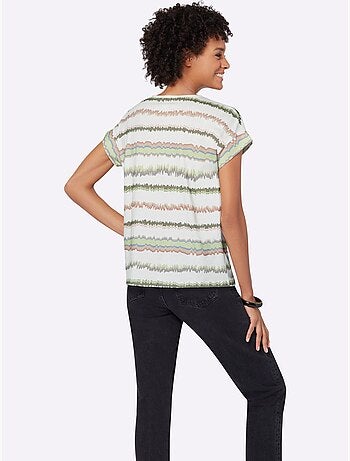 T-shirt à rayures avec col rond et mancherons décontractés - Taille standard - Witt