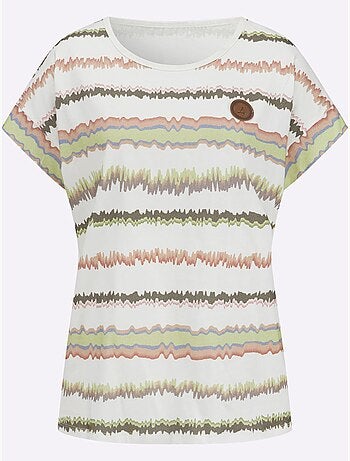 T-shirt à rayures avec col rond et mancherons décontractés - Taille standard - Witt