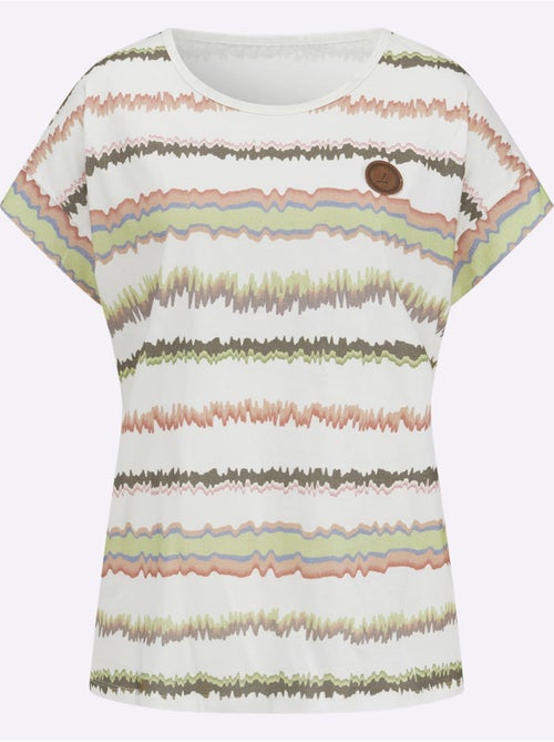 T-shirt à rayures avec col rond et mancherons décontractés - Taille standard - Witt - Kiabi