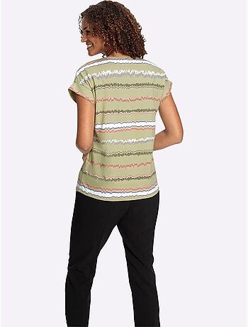 T-shirt à rayures avec col rond et mancherons décontractés - Taille standard - Witt