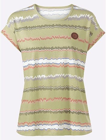 T-shirt à rayures avec col rond et mancherons décontractés - Taille standard - Witt