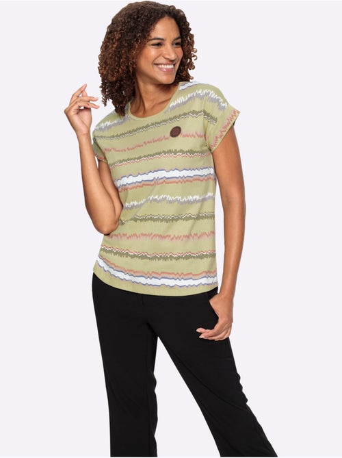 T-shirt à rayures avec col rond et mancherons décontractés - Taille standard - Witt - Kiabi T-shirt à rayures avec col rond et mancherons décontractés - Taille standard - Witt - Kiabi