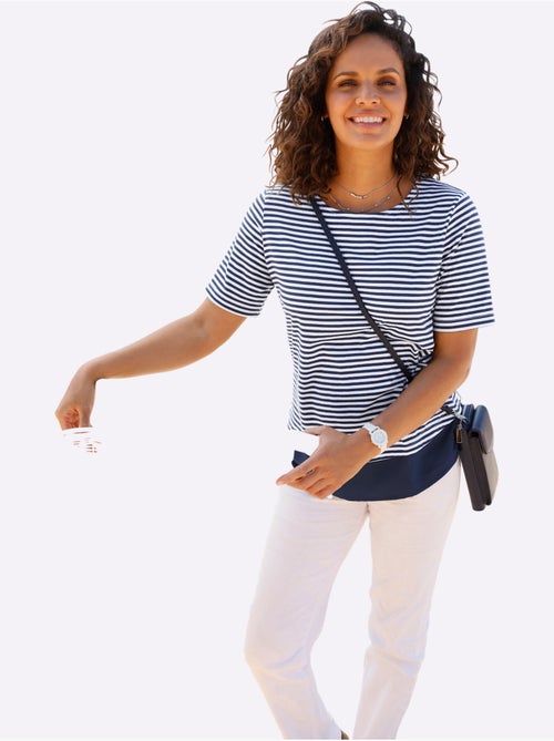 T-shirt à rayures avec col rond et manches courtes - Taille standard - Witt - Kiabi T-shirt à rayures avec col rond et manches courtes - Taille standard - Witt - Kiabi