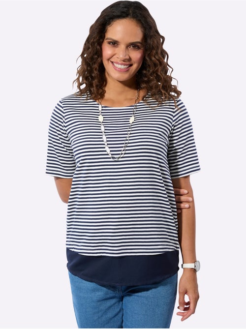T-shirt à rayures avec col rond et manches courtes - Taille standard - Witt - Kiabi T-shirt à rayures avec col rond et manches courtes - Taille standard - Witt - Kiabi