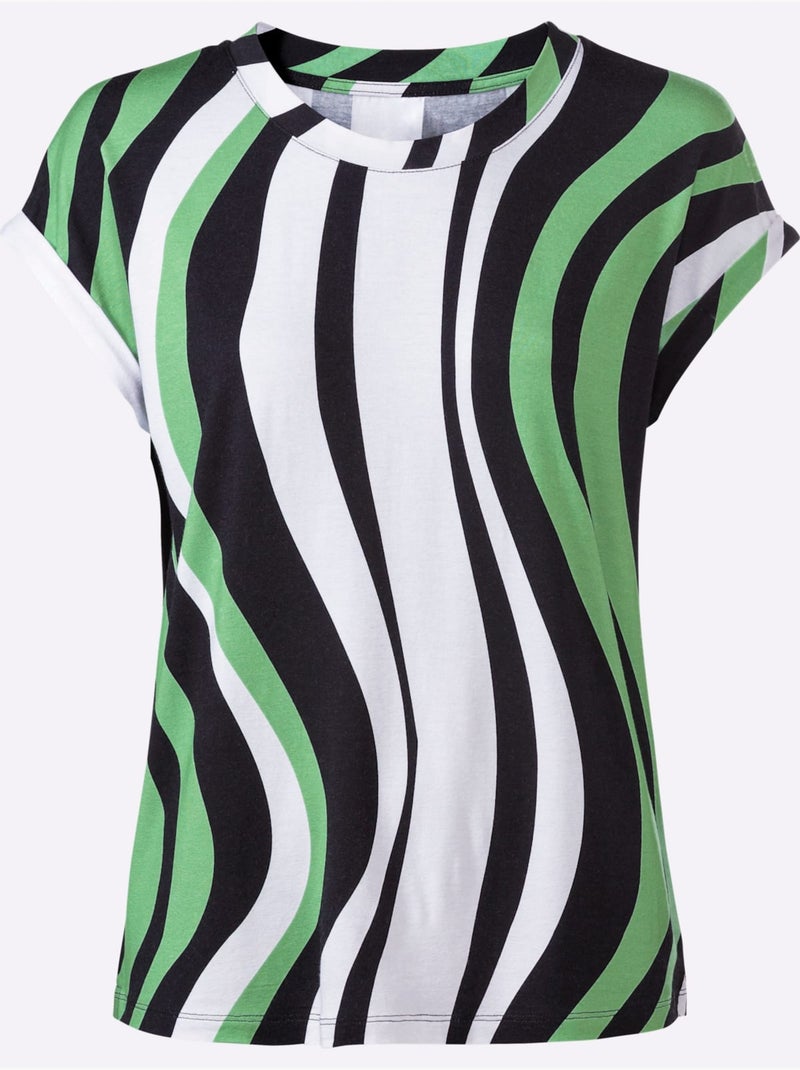 T-shirt à Rayures Avec Viscose (ecovero) - Taille Standard - Witt Blanc Vert clair - Kiabi