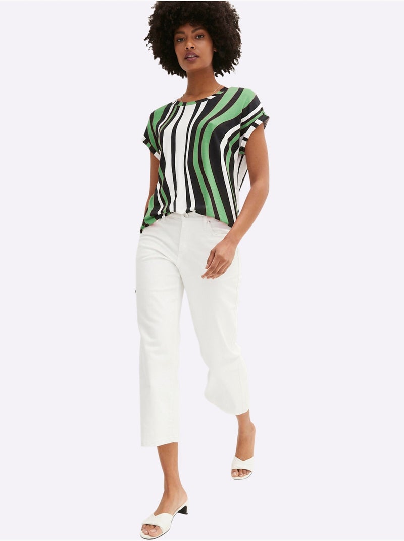 T-shirt à Rayures Avec Viscose (ecovero) - Taille Standard - Witt Blanc Vert clair - Kiabi