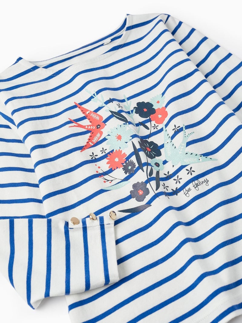 T-shirt à rayures blanches et bleu foncé à manches longues pour fille manches longues SPRING BEGINS Blanc - Kiabi