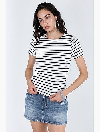 T-shirt à rayures en coton à col rond busem