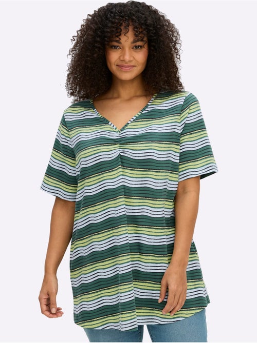 T-shirt à Rayures Encolure En V Affinante - Taille Standard - Sheego - Kiabi