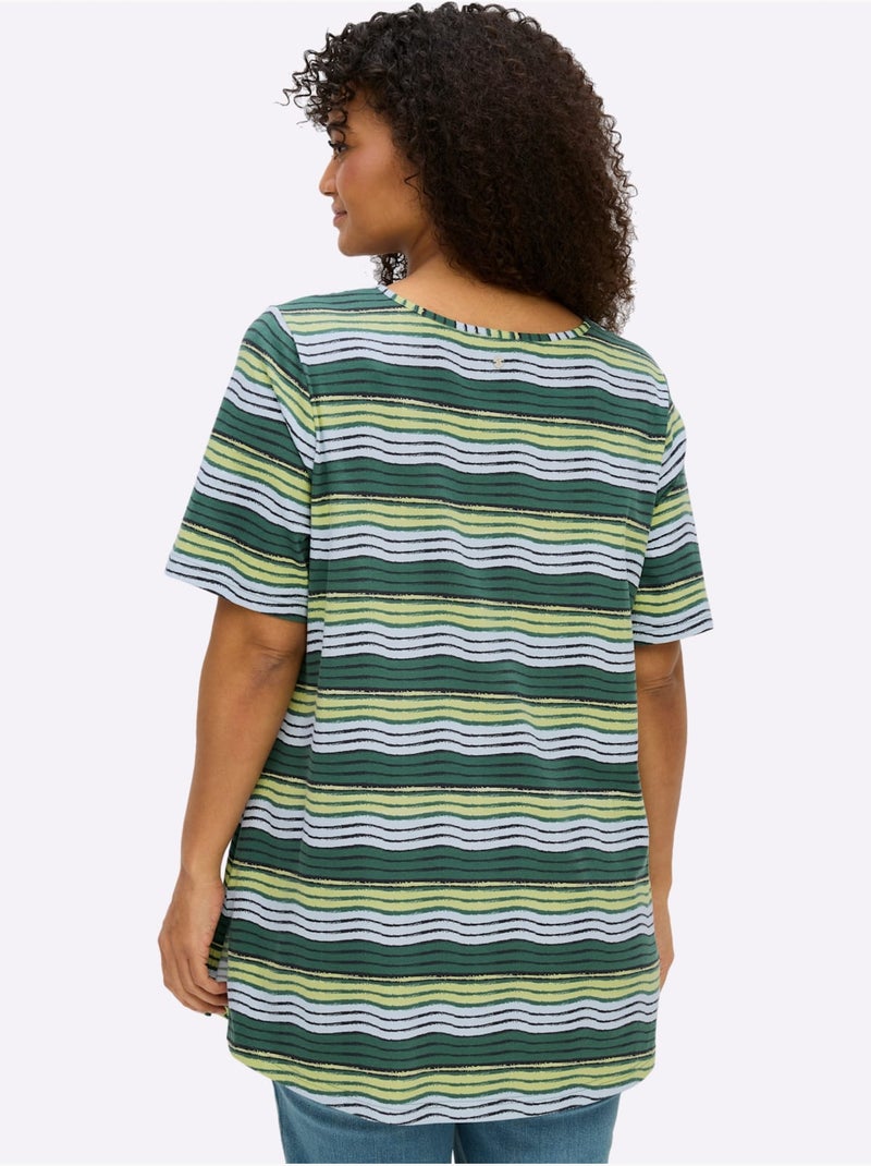 T-shirt à Rayures Encolure En V Affinante - Taille Standard - Sheego Noir Beige - Kiabi