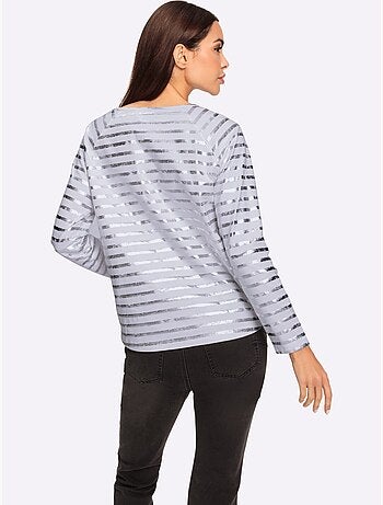 T-shirt à Rayures Imprimé Feuille Brillant - Taille Standard - Helline