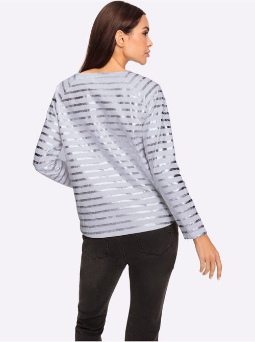 T-shirt à Rayures Imprimé Feuille Brillant - Taille Standard - helline - Kiabi