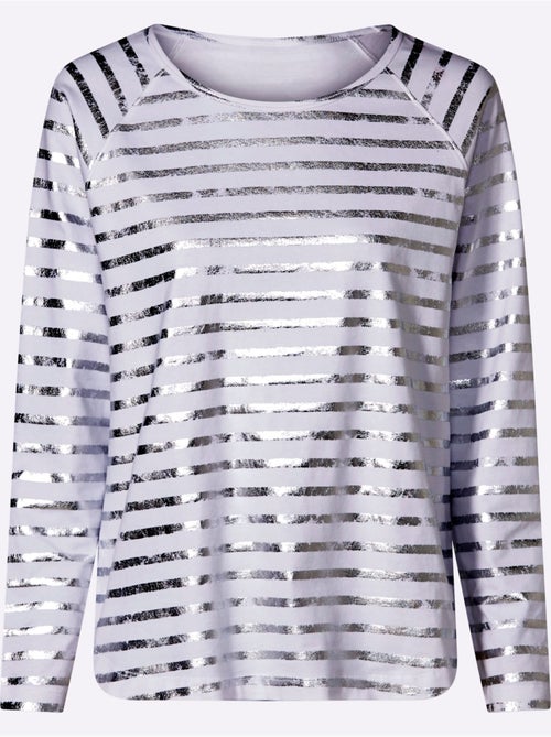T-shirt à Rayures Imprimé Feuille Brillant - Taille Standard - helline - Kiabi