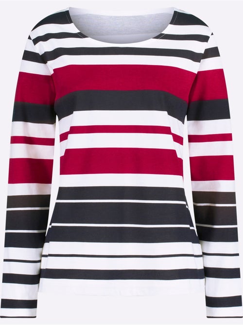 T-shirt à rayures marines avec encolure ronde et manches longues - taille standard - moda vilona - Kiabi