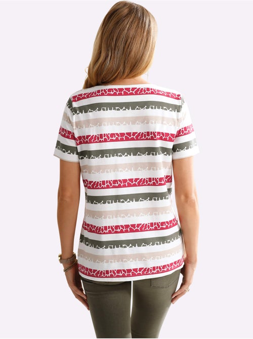T-shirt à rayures multicolores col V avec manches courtes - Taille standard - Moda Vilona - Kiabi T-shirt à rayures multicolores col V avec manches courtes - Taille standard - Moda Vilona - Kiabi