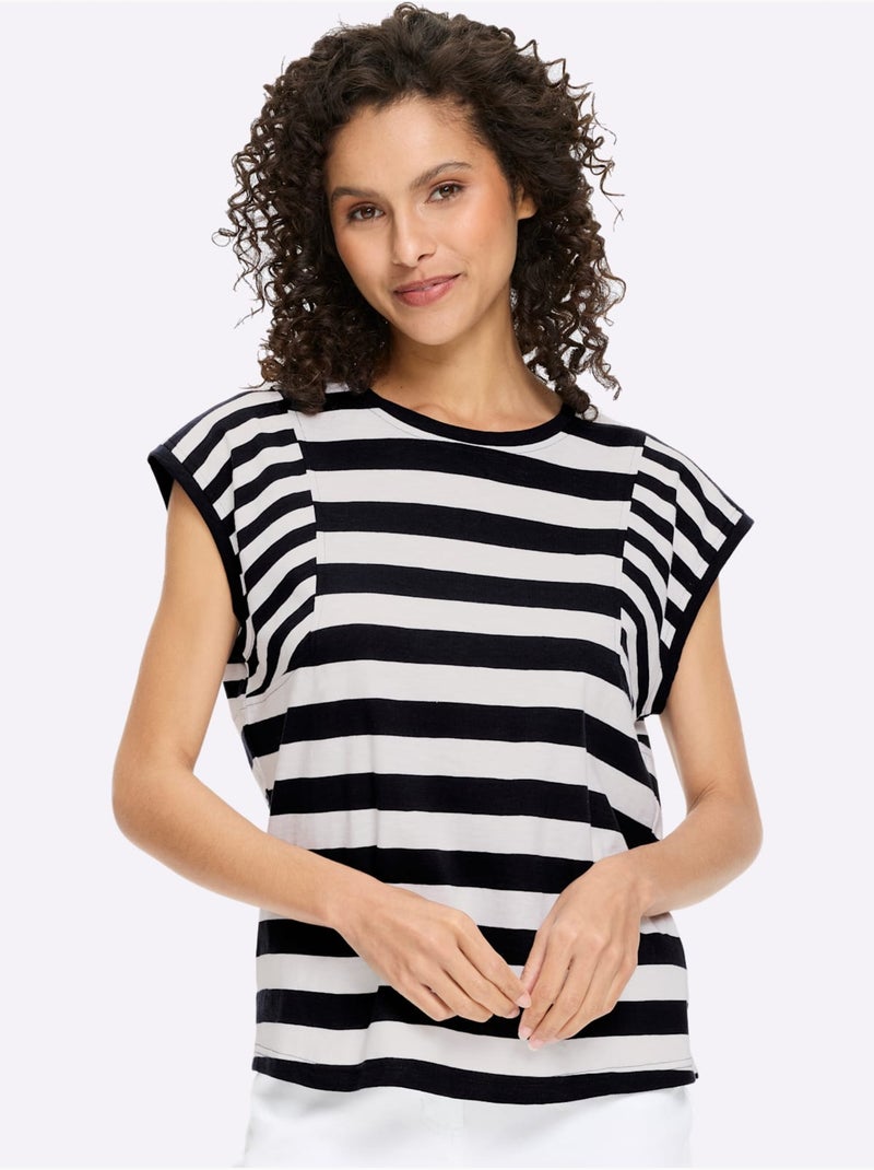 T-shirt à Rayures Pur Coton - Taille Standard - Helline Bleu Blanc - Kiabi