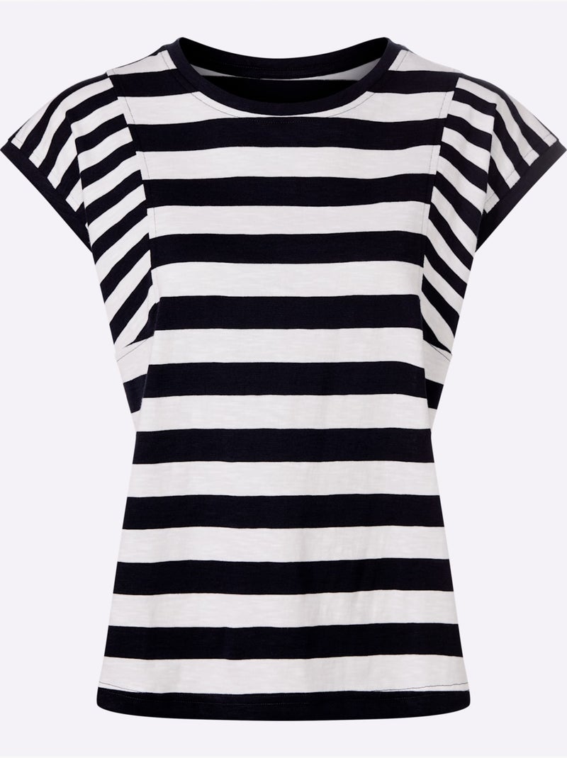 T-shirt à Rayures Pur Coton - Taille Standard - Helline Bleu Blanc - Kiabi